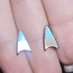 Silver, White & Blue Arrowhead Stud Earrings
